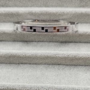 Stainless Steel Geometric Patterned, Hingle Open Bangle